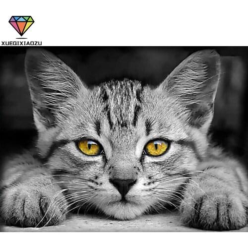 XUEQIXIAOZU Full Round Grey cat Diamond drawing Diamond embroidery 5D DIY Diamond setting Mosaic painting Home decoration New