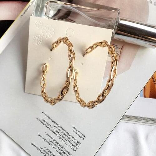 Exaggerate Gold Chains Metal Earrings For Women Punk Big Circle Loop Hoop Earrings Female Brincos Street Fashion Jewelry