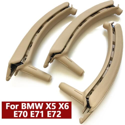 Left Right Interior Passenger Door Handle with Leather Cover Assembly Set Replacement For BMW X5 X6 E70 E71 E72 2007-2013