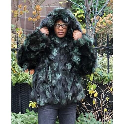 Mens Fox Fur Jacket Hooded Winter Fur Coat Fashion Warm Overcoat Plus Size Coats Customize Any Color And Size
