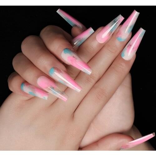 Manicure Kit 24PCS Set French Ballerina Nail Jelly Gel Full Cover Acrylic Coffin Long Fake Press On Nails With Design Fingernail