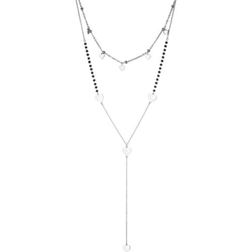 2 Layered Love Heart Pendant Choker Necklace Set Boho Stainless Steel Long Chain Necklace Bohemian Jewellery Women Birthday Gift