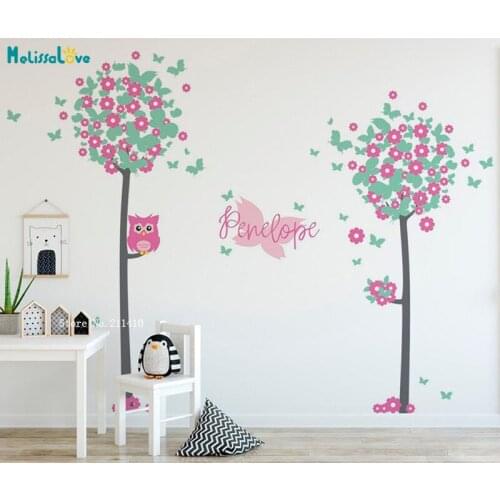 Butterfly Tree Wall Stickers Trees Custom Name Colorful Decals Woodland Home Decor Nursery Kids Baby Room Murals YT4763