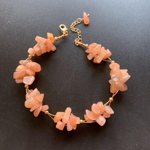 Natural Gold Sunstone Bracelet Handmade Crystal Chips Sun Stone Beads Bracelets 14 k Wire Wrapped Jewelry Custom Dropship 1pc
