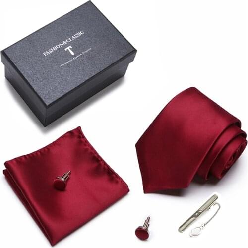 Great Quality Many Color Hot sale Nice Handmade 7.5 cm Luxurious Tie Hanky Cufflink Set Tie Necktie Khaki Gift for Boyfriend