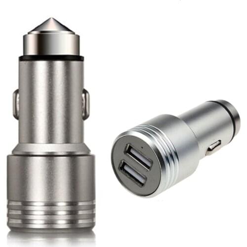 Shenzhen Factory Supply Aluminum 12V Car Battery Charger Emergency Hammer Dual USB Car Charger For