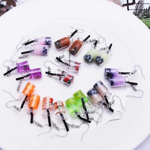Hot Creative Unique Bubble Tea Drop Earrings for Women Personality Milk Tea Drink Earring Funny Party Jewelry Girl Gift