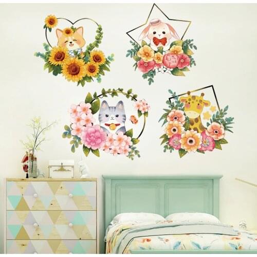 [SHIJUEHEZI] Flowers Plants Wall Stickers DIY Cartoon Animals Wall Decals for Kids Rooms Living Room Kitchen Home Decoration