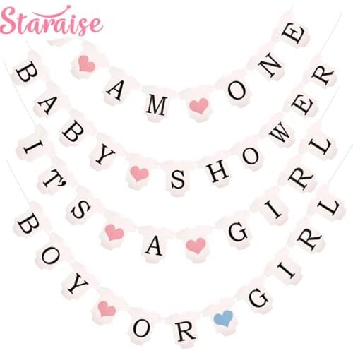 Staraise 1pc Baby Shower Decor Its A Boy Or Girl Banner Gender Reveal Baby Shower Garland First Happy Birthday Party Supplies