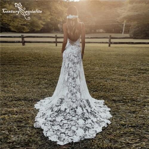 Boho Wedding Dresses Lace Bridal Gowns 2021 Backless Sheath Sexy Bohemian Bride Dress Beach Wedding Gowns Vestido De Noiva