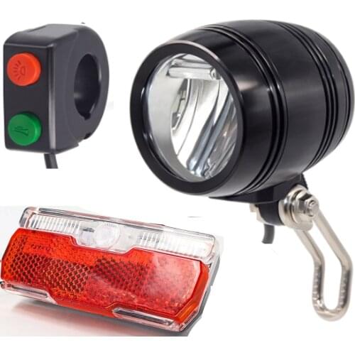 Ebike headlight LED 48V 36V 24V 12V with horn plus e bike tail light control by switch easy to install electric bike light set