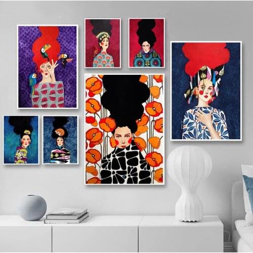 Vintage Wall Pictures For Living Room Decor Abstract Girl Hair Flower Bird Wall Art Canvas Painting Nordic Posters And Prints