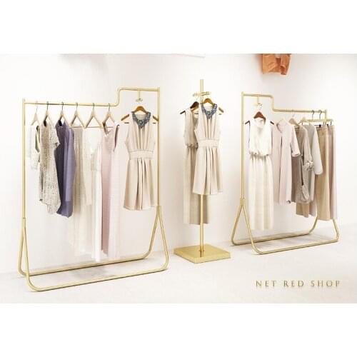 Clothing store display racks floor-standing light luxury clothes hangers womens clothing store shelves gold display racks
