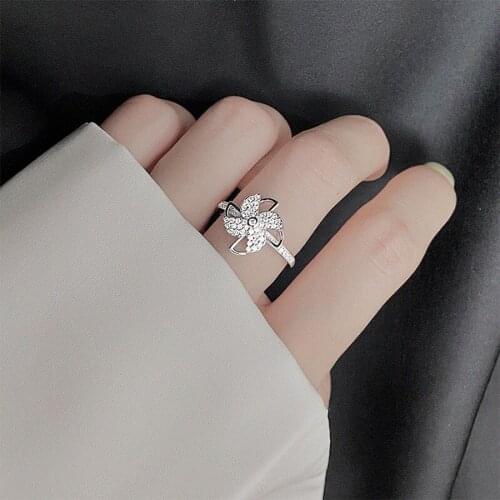 Rotating Windmill Romantic Snowflake Sparkling Zircon Ring For Women Fashion Jewelry Gift