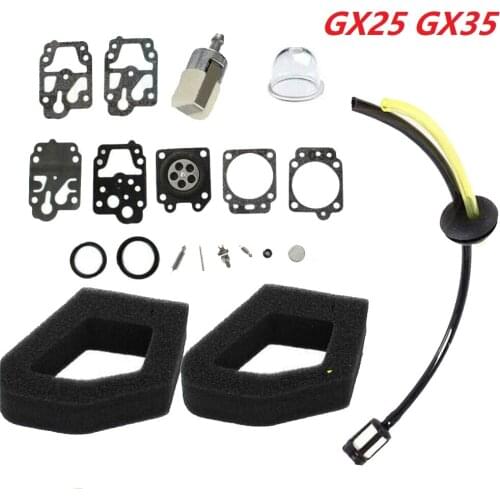 Walbro Carburetor K20 WYJ Repair Rebuild Diaphargm Gasket Kit & Air Fuel Filter Element Cleaner Fit HONDA GX25 GX35 HHT35 HHT35S
