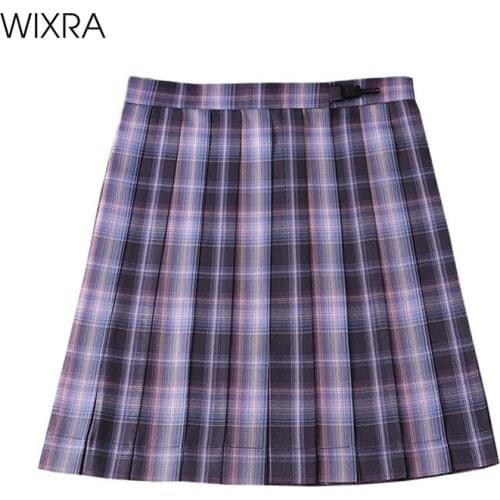 Wixra Womens Plaid Pleated Mini Skirts Stylish Bottoms Girls Streetwear JK Preppy Style High Waist Ladies Spring Summer