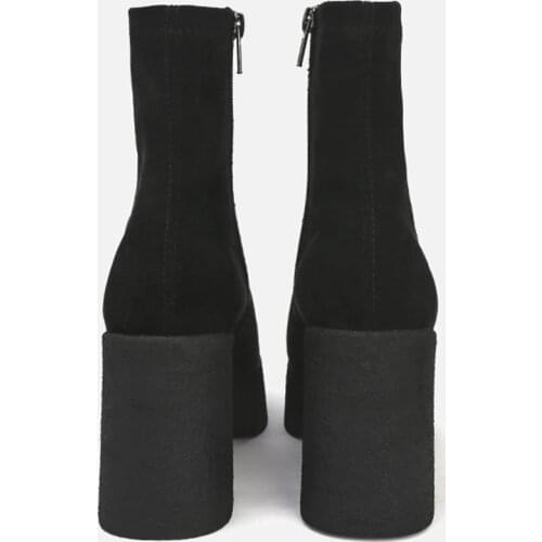 MUMANI Woman‘s Hot Ankle Boots Square Heels Square Toe Zipper Socks Boots Stretch Fabric Elastic Stilettos Heel Platform Shoes