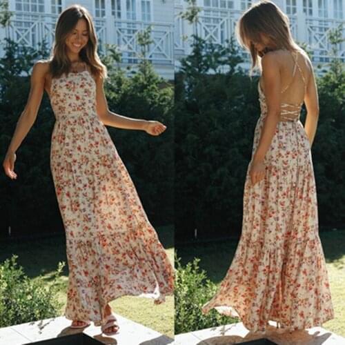 Donsignet Summer New Fashion Long Dress Women Sexy Bandage Backless Spaghetti Strap Slash Neck A-LINE Dresses for Women Party