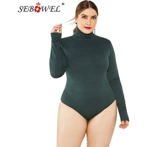 SEBOWEL Casual Womens Plus Size Long Sleeve Turtleneck Knitted Bodysuits Autumn Lady Bottom Shirt Plus Size Bodycon Body Tops