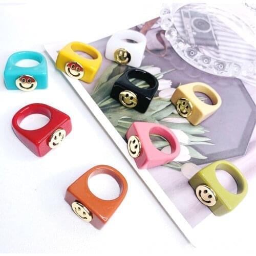 10Pcs 2021 Fashion Colorful Smiley Face ring resin happy face ring 2021 Korean hot sale ring party Jewelry Gifts