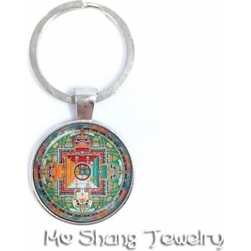 2018 New Handmade Henna Yaga Key Chains Om Symbol Buddhism Mandala Glass Cabochon Pendant Islam Religion Art Image Key Chains