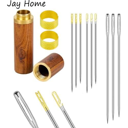 24pcs Self Threading Sewing Needles with Big Eye Stitching Needles with Wooden Needle Case for Sewing Embroidery Accessories