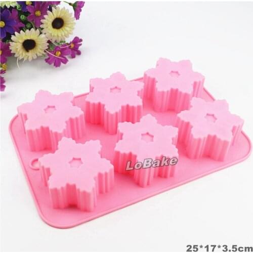 6 cavities snow flake flower shape silicone chocolate mold fondant cake ice cube mould DIY bakery supplies color randomly