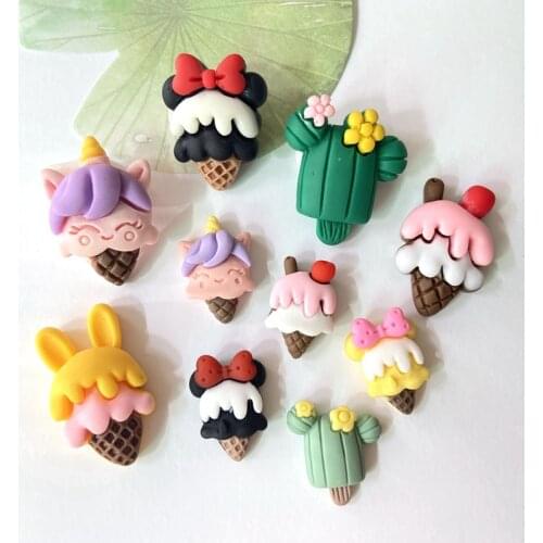 50Pc/25Pcs All Size Ice Cream Applique Planar Cactus Resin Cabochon Simulation Material Baby Home Decor DIY Wedding Jewelry Make