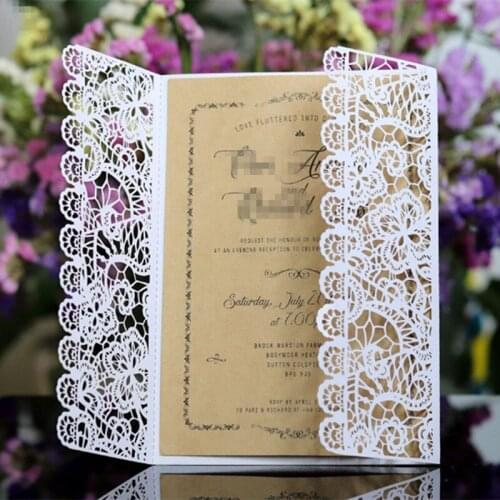 White Laser Cut Flora Wedding Invitations Elegant Lace Favor Envelopes Wedding Party Decoration Customized Supply