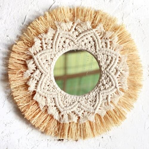 Boho Home Decoration Straw Hand-woven Mirror Wall Decoration Hotel Home Party Decoration Mirrors Bedroom Mirror Decor
