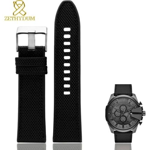 Double sided watch strap Canvas with silicone watchband for DZ4512 DZ7420 DZ4500 DZ4506 watch band 24 28mm watch bracelet