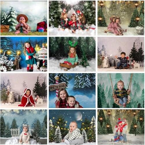 Winter Christmas Photo Background for Photography Forest Snow Pine Trees Glitter Lights Merry Christmas New Year 2021 Backdrop