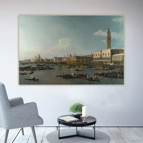 Citon Canaletto《Venice-The Basin of San Marco on Ascension Day》Canvas Oil Painting Picture Backdrop Wall Decor Home Decoration