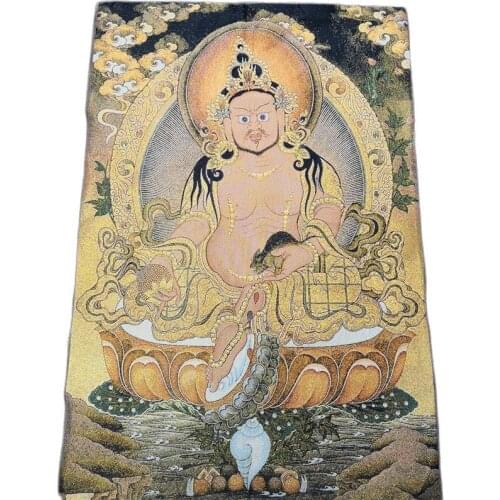 China old Tibet silk Thangka like hanging painting fengshui Tibetan God of fortune Buddha statue