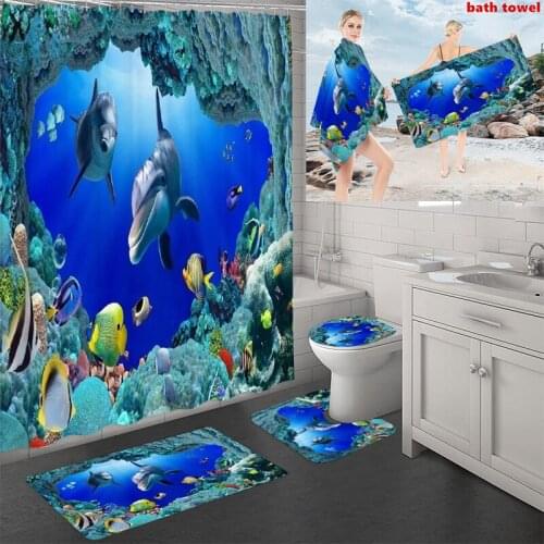 Bathroom Set Waterproof Shower Curtain Highly Absorbent Soft Bath Towels Non-Slip Mat Rug Toilet Cover Beach Towel Blanket