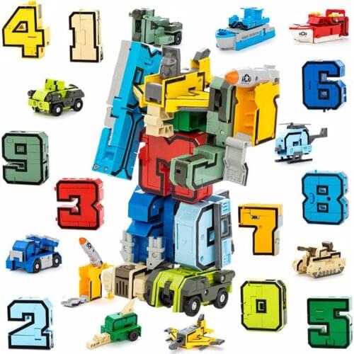 Transformation Robot Bricks 10 Digit Number Mathematical Symbol Fighter Warship Building Blocks Sets Toys for Children
