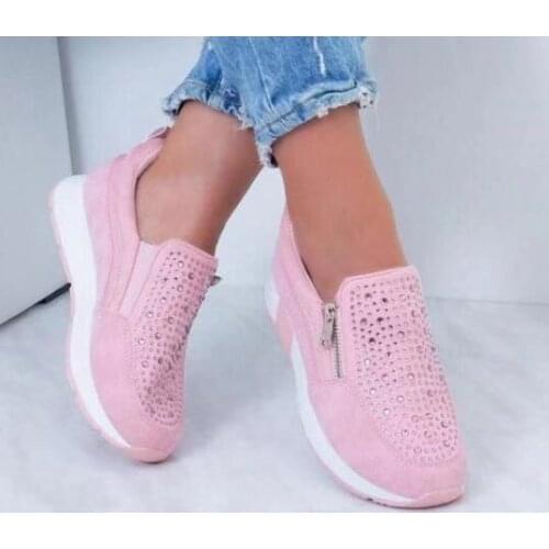 Sneakers Women 2021 Lightweight Hollow Casual Shoes Women Sneakers Rhinestone Zipper Solid Platform Shoes Femme Plus Size