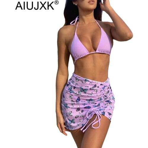 AIUJXK Butterfly Print 3 Piece String Bikini Set Women 2021 Micro Triangle Beach Wear Bathing Suit And Skirt Sexy Swim Swimsuit