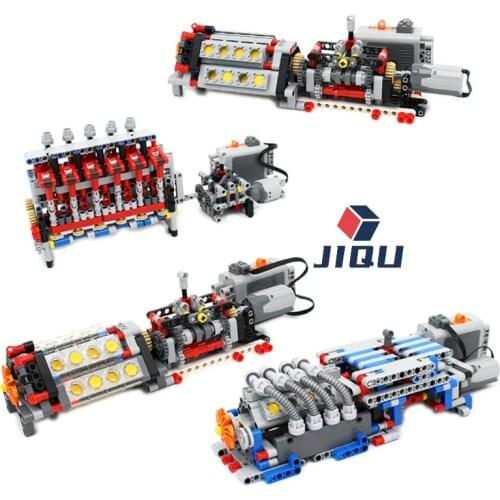 MOC High-tech 6 8 16 Cylinder Engine Unit V6 V8 V16 Engine 6 Speeds Gearbox Building Block Bricks Kits DIY Kids Toys MOC Cars