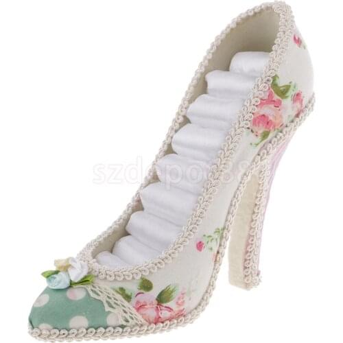 Fashion Flower High-heeled Shoe Tiered Ring Holder Display Jewelry Organizer Holder Storage Wedding Xmas Gift Favor