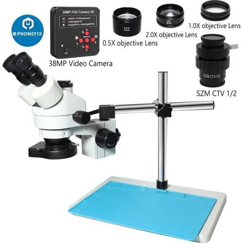 3.5X-90X Simul Focal Trinocular Stereo Microscope 38MP 1080P HDMI USB Video Camera Objective Lens for Phone PCB Soldering Repair
