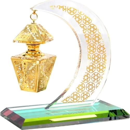 Moon Model Muslim Crystal Islamic Ornaments Hanging Empty Perfume Bottle Figurines Home Office Desktop Handicraft Decor