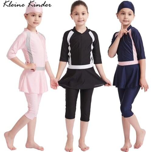 Muslim Swimwear Girl 3 Pcs with Skirt Modest Arab Islamic Swim Wear Children Covered Swimsuits for Girls Teens Bathing Suit Kids