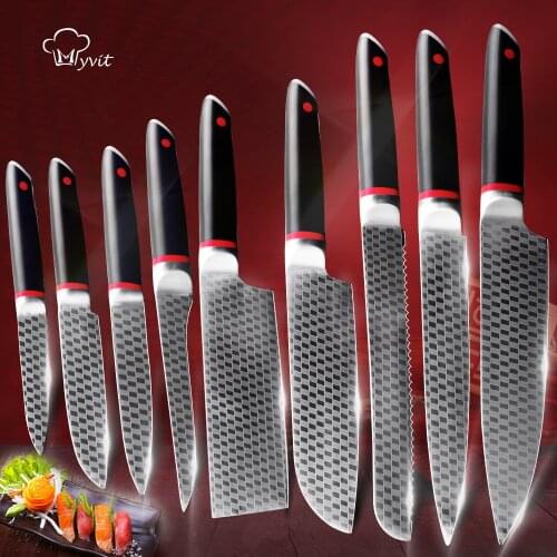 Kitchen Knives Set Chef Utility Knives Japanese Cleaver 7CR17 440C High Carbon Stainless Steel Lattice Pattern Sharp Knife Set