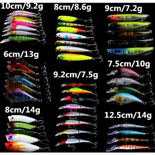 47pcs/lot Set Mixed 8 Models Fishing Lures Artificial Make Plastic Bass Crankbait Hooks Wobblers 47 Colors Fishing Tackle Pesca