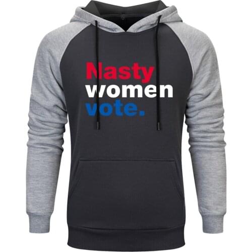 Nasty Women Vote Print Raglan Hooded Mens K-pop Long Sleeve Sweatshirts and Hoodie Outwear Pullovers Tops Fall Moletom Masculino