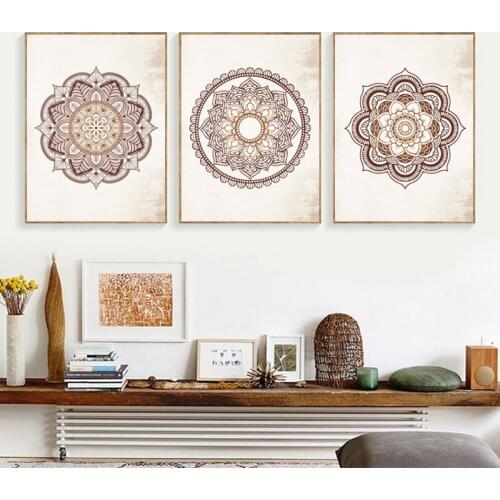 Original Brown Mandala Wall Art Prints Canvas Poster Boho Style Bedroom Decoration Painting Pictures Bedroom Living Room Decor