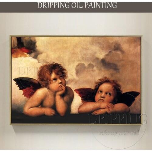 Excellent Artist Hand-painted High Quality Classical Angel Omael Oil Painting on Canvas Handmade Lovely Angel Kids Oil Painting