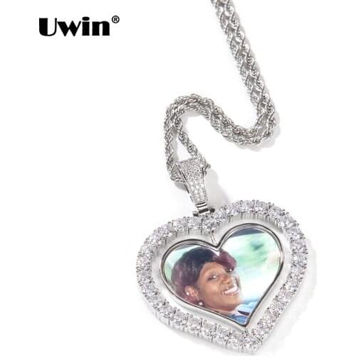 UWIN DIY Heart Design Spinning Photo Pendant Necklaces for Men and Women Jewelry Accessories Mothers' Day Memorial Gift