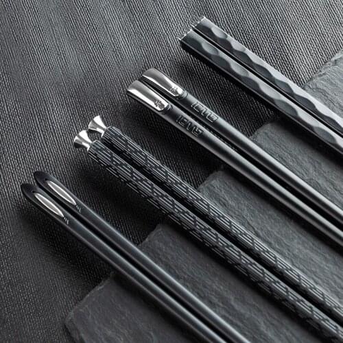 5 PairsStainless Steel Laser Engraving Chopsticks Squared Edge Non-Slip Reusable Non deformable household